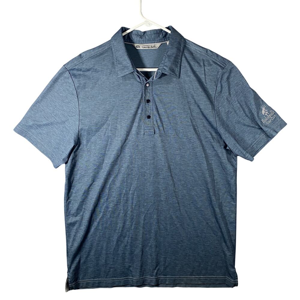 Travis Mathew Blue Golf Polo Shirt Kokopelli Club Embroidery Mens Size XL
